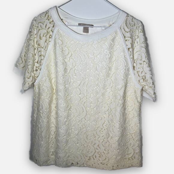 Banana Republic Lace Raglan Top Women’s L White Short Sleeve Blouse NWT - Picture 2 of 13